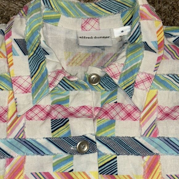Alfred Dunner Madras Plaid Shacket Sz 18 Linen Button Down Shirt Boxy Patchwork - Picture 3 of 8
